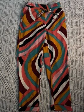 New York & Company Multicolor Abstract Elastic-Waist Pants
